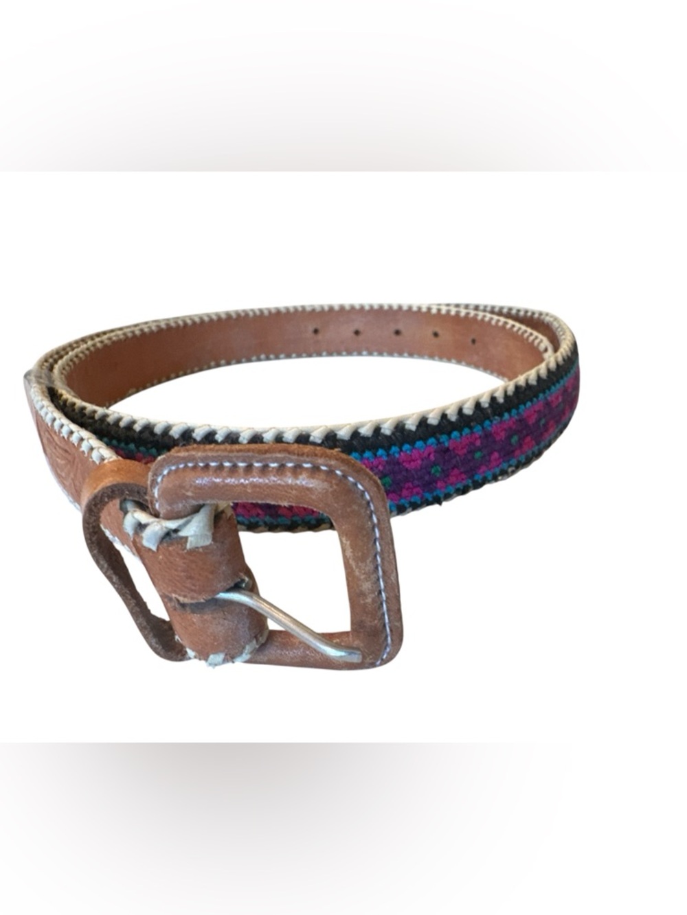 Marco Antonio Rodriguez Pink Embroidery VTG  Leather Belt Sz 40 Unisex Guatemala